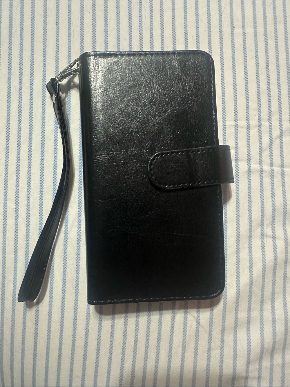 iPhone 11 Pro Max Black Leather Wallet Phone Case with Wrist Strap - Unbranded